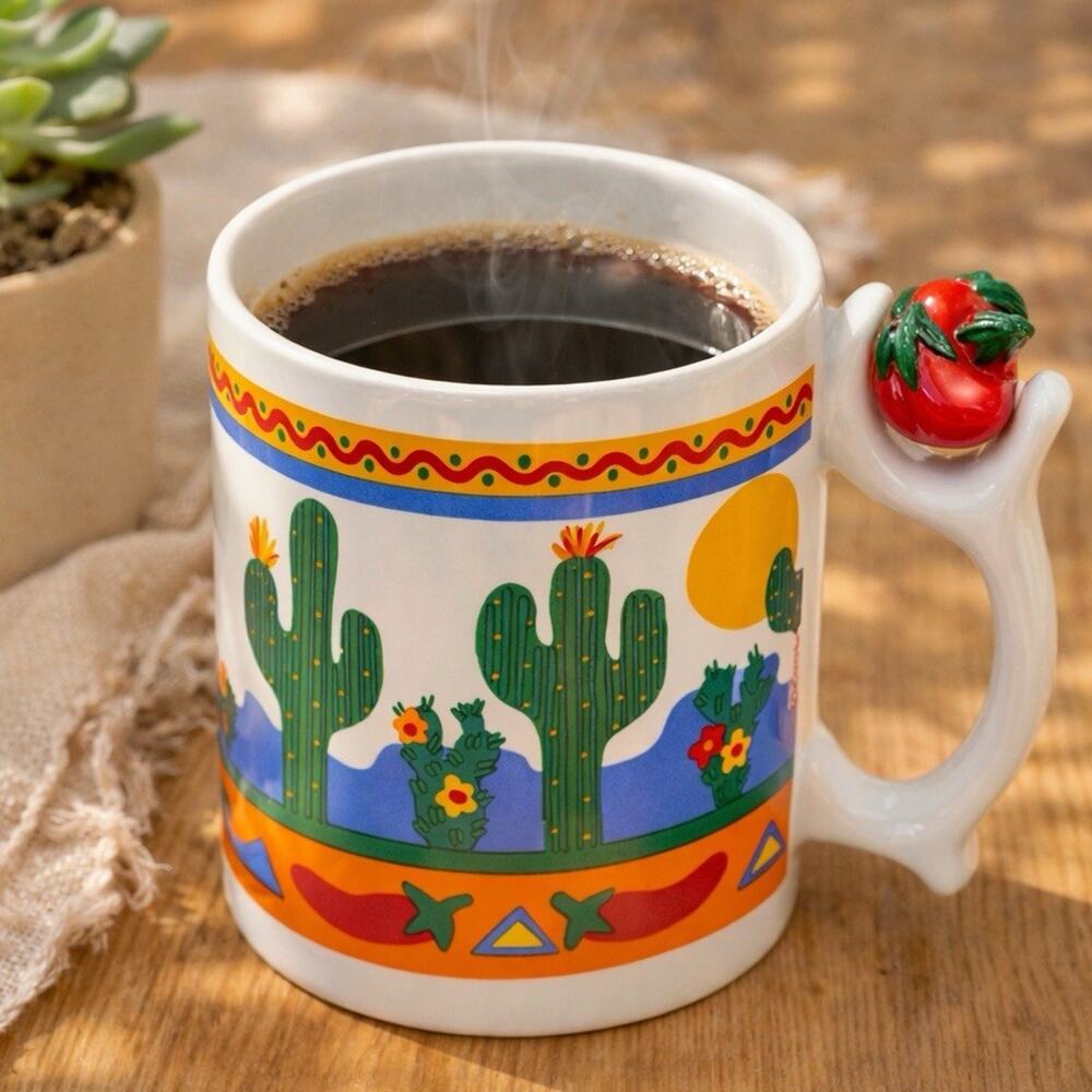 Rare Spinners Southwest Cactus Ceramic Coffee Mug Carol Eldridge Collectors Mug